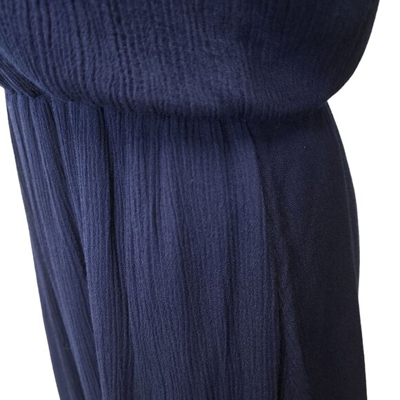 Wayf Navy Blue Blouson Midi Dress Rayon & Polyester Lined V-Neck Short Sleeves M - Picture 15 of 16